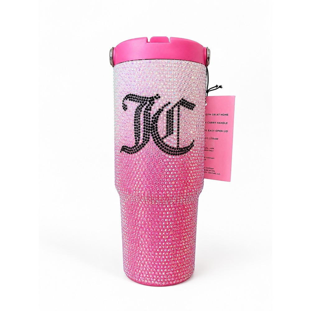 New Juicy Couture Rhinestone 30 Oz Insulated Steel Water Bottle Hot Pink Read!
